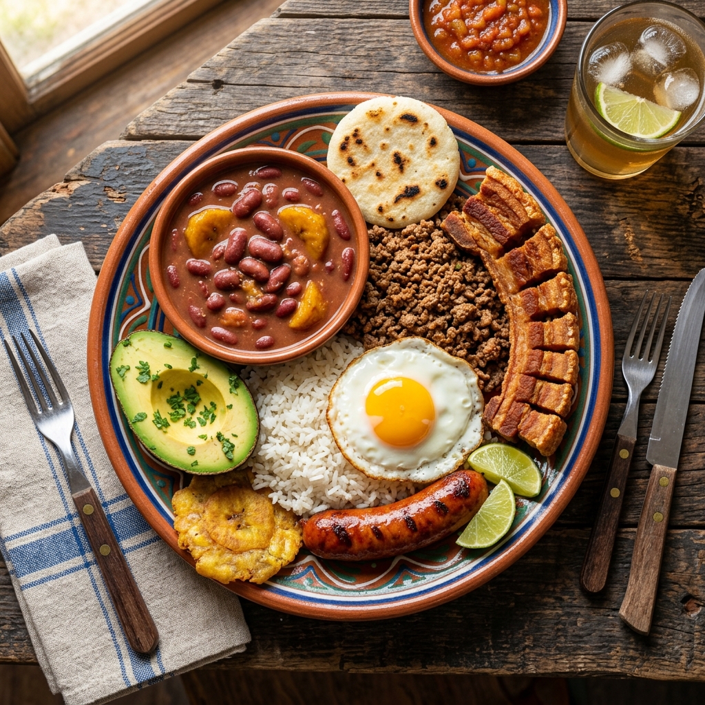 Bandeja Paisa saludable colombiana con aguacate y frijoles